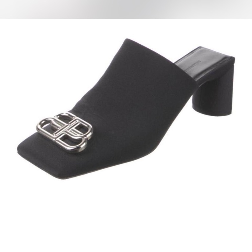 Balenciaga Black Mules with Silver Logo Accent